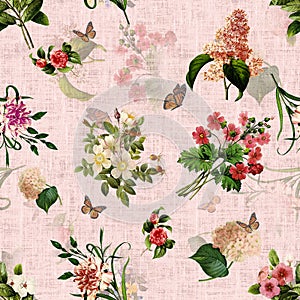 Seamless pattern ofÂ colored floral seasonal vintage.